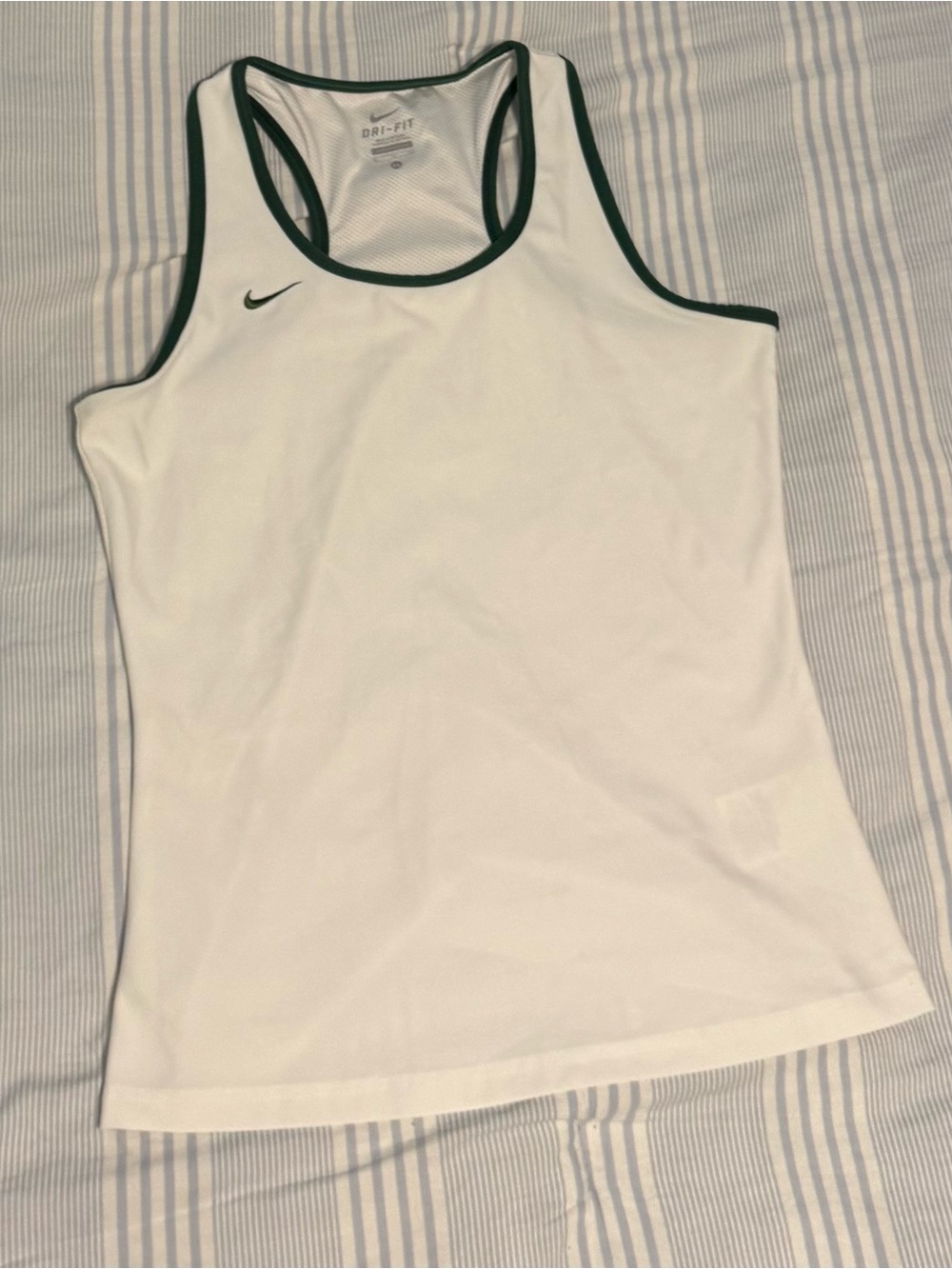 Nike White Dri-FIT Racerback Tank with Dark Green Trim